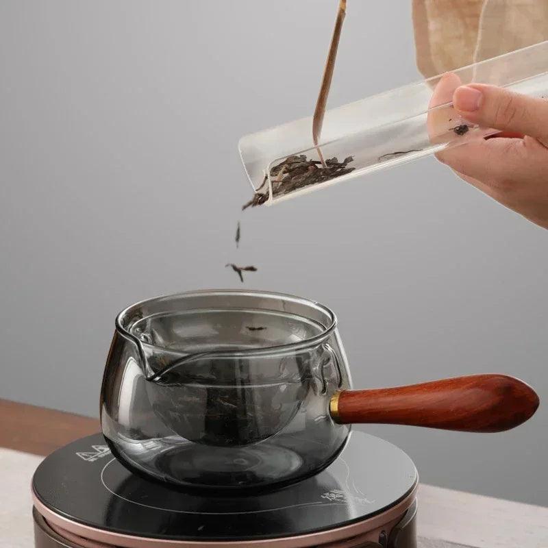 Exclusive Semi-automatic Rotary Heat-resistant Glass Teapot — Grey — Back View