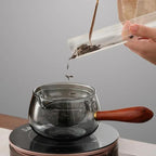 Exclusive Semi-automatic Rotary Heat-resistant Glass Teapot — Grey — Back View