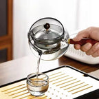Exclusive Semi-automatic Rotary Heat-resistant Glass Teapot — Grey — Side View