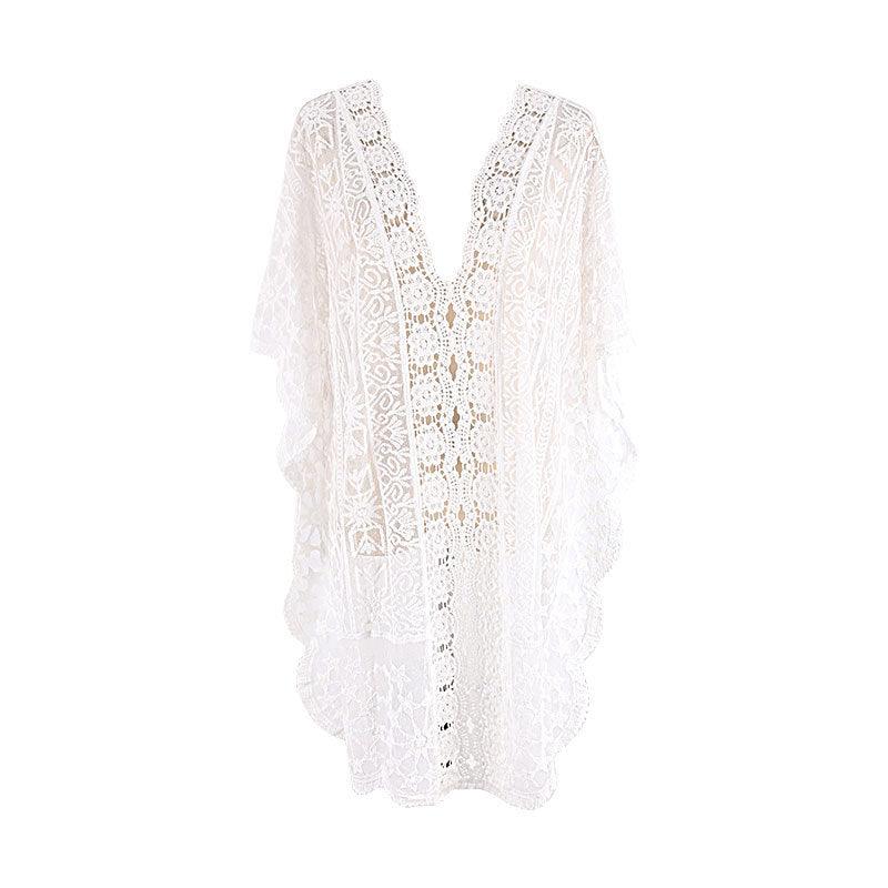 Exclusive Sexy Lace Loose Short Swimsuit — White — Size One size — Detail View