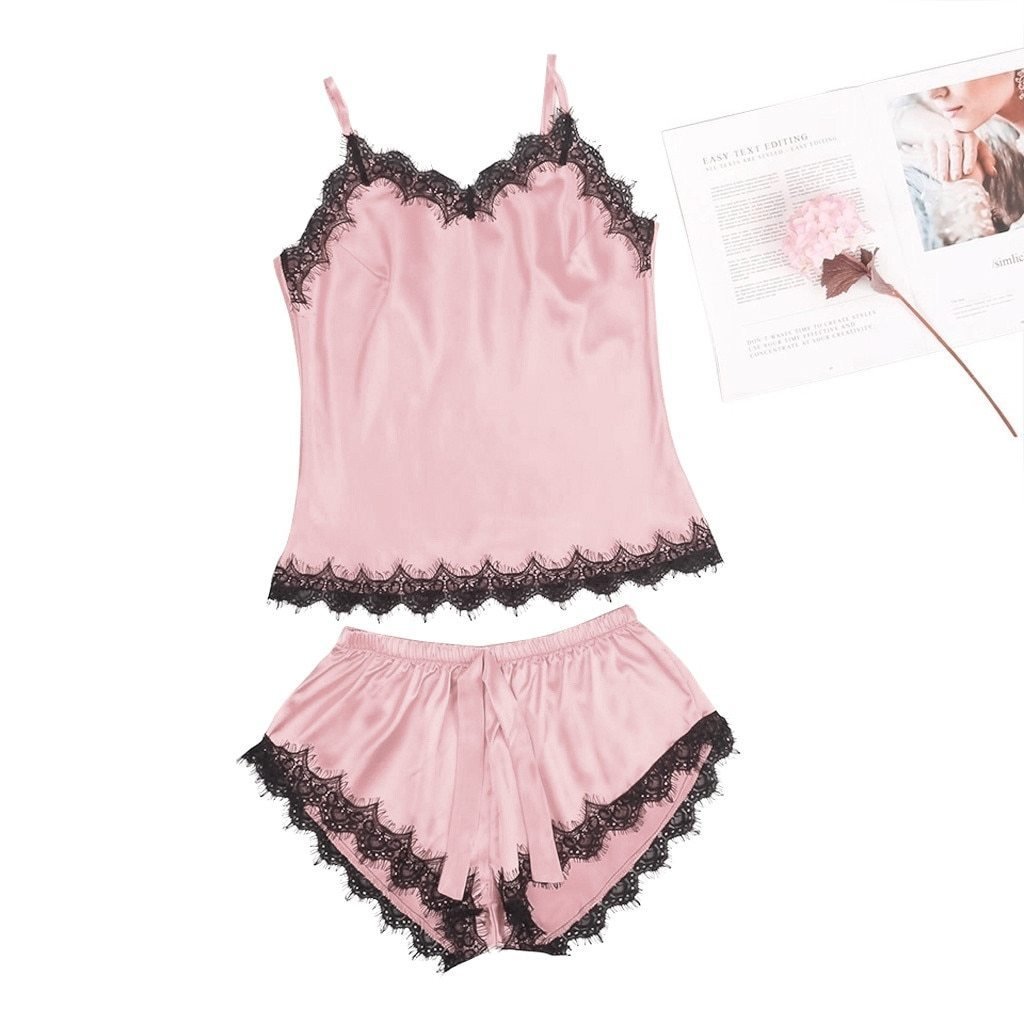 Exclusive Sexy Pajamas Lace Suit — Pink — Size S — Side View