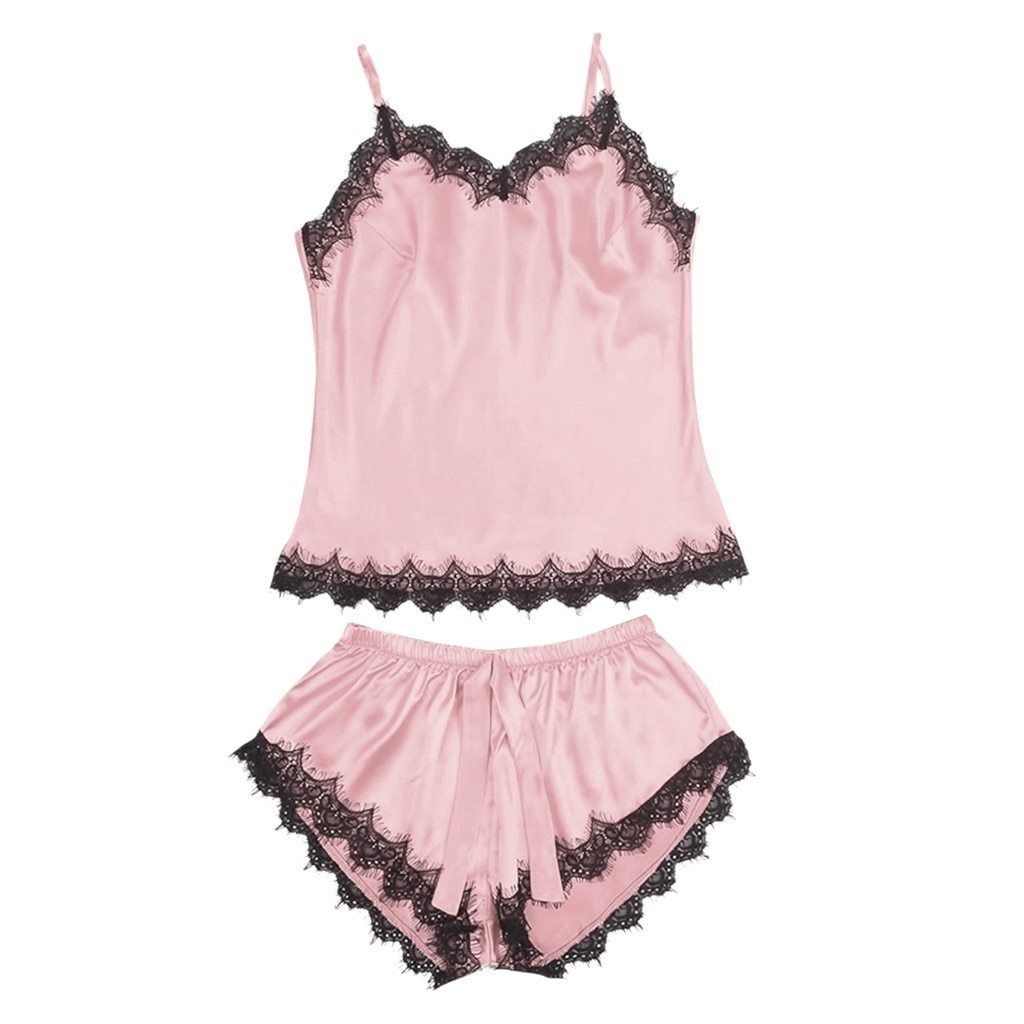 Exclusive Sexy Pajamas Lace Suit — Pink — Size S — Detail View