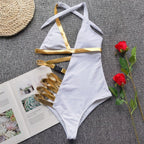Exclusive Sexy Stitching Bandage Belt Buckle One-piece Bikini — Black — Size L — Alternate View 16