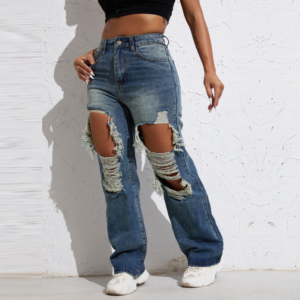Exclusive Ripped Retro Stright Leg Jeans — XS — Detail View