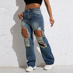 Exclusive Ripped Retro Stright Leg Jeans — XS — Detail View