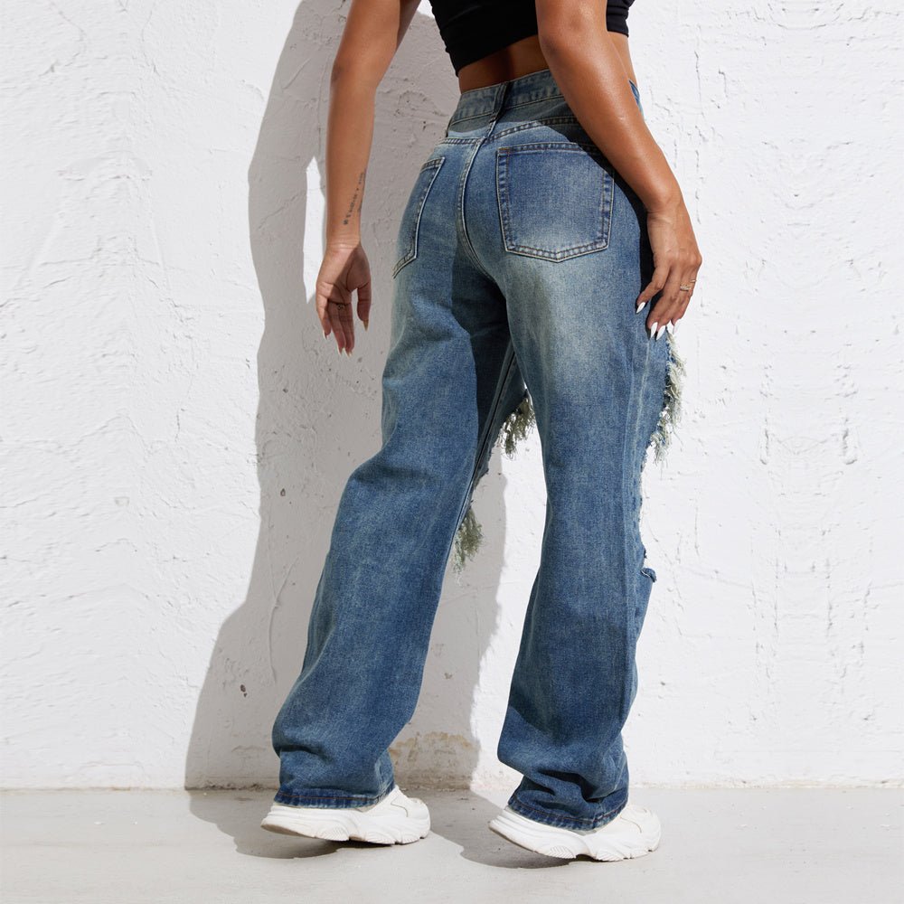 Exclusive Ripped Retro Stright Leg Jeans — XS — Lifestyle View
