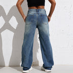Exclusive Ripped Retro Stright Leg Jeans — XS — Side View