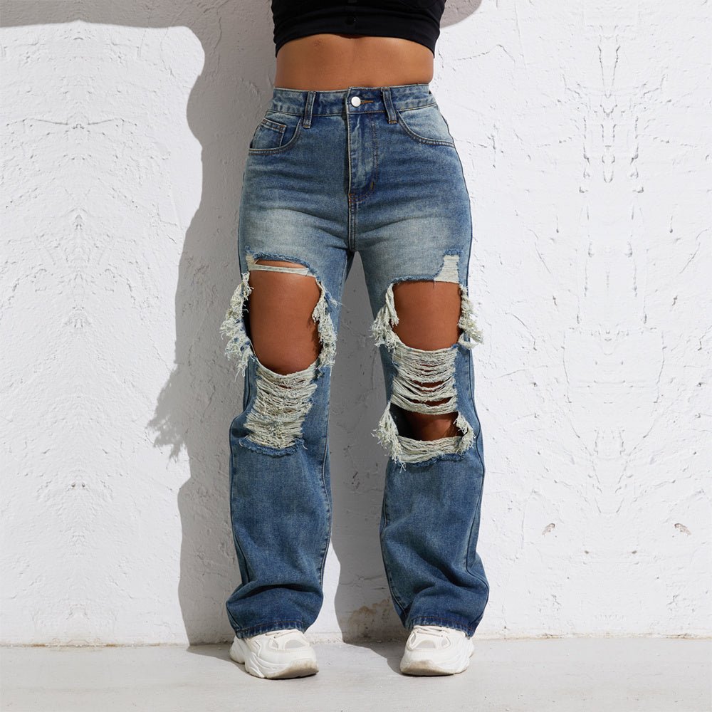 Exclusive Ripped Retro Stright Leg Jeans — XS — Top View