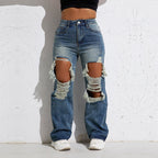 Exclusive Ripped Retro Stright Leg Jeans — XS — Top View