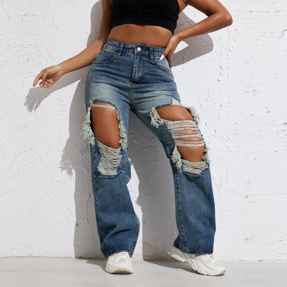 Exclusive Ripped Retro Stright Leg Jeans — XS — Front View
