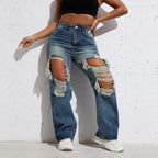 Exclusive Ripped Retro Stright Leg Jeans — XS — Front View