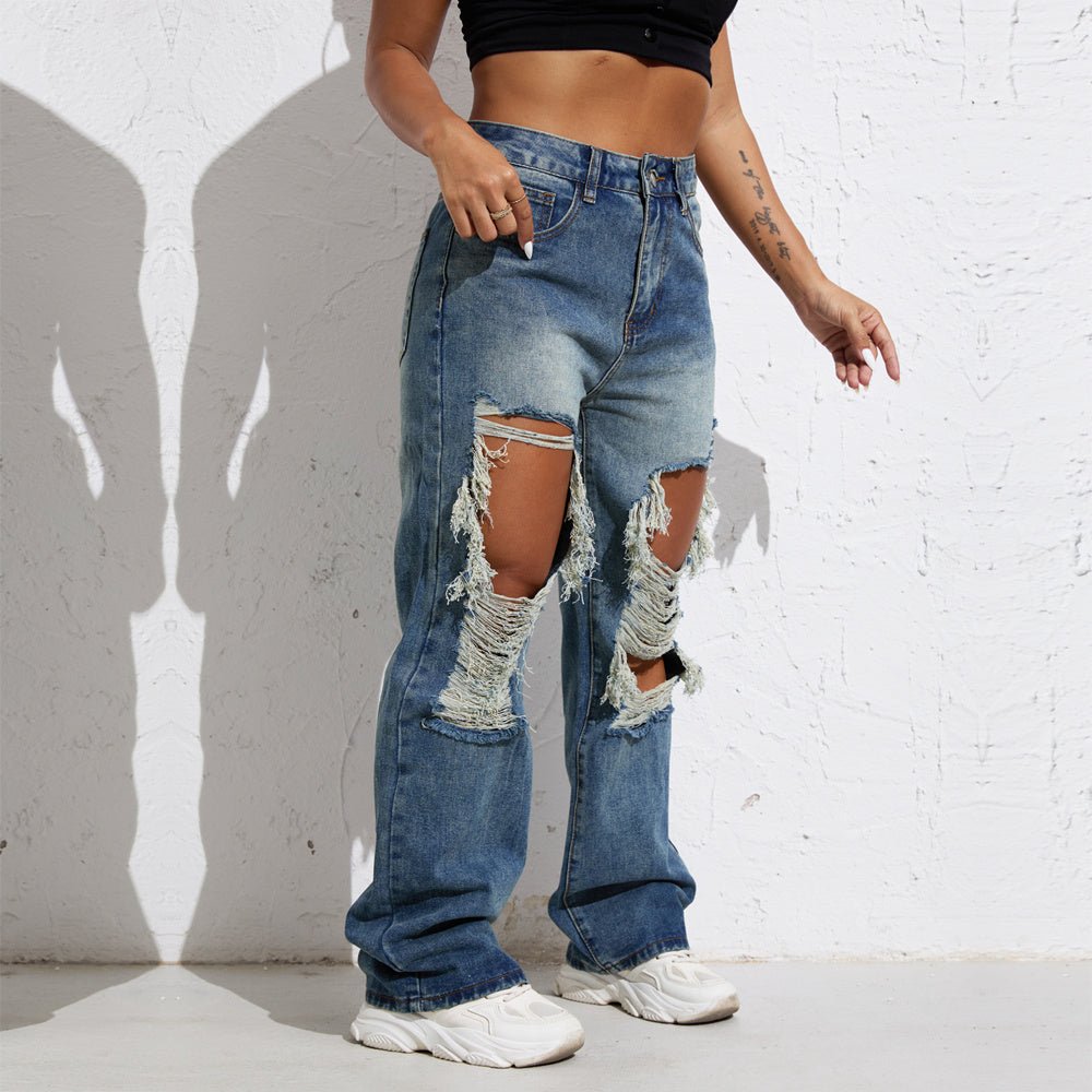 Exclusive Ripped Retro Stright Leg Jeans — XS — Back View