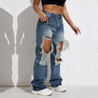 Exclusive Ripped Retro Stright Leg Jeans — XS — Back View