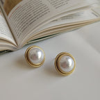 Exclusive Shell Pearl Ear Studs — Colorful Shell Ear Studs — Size 18K Gold C552 — Detail View