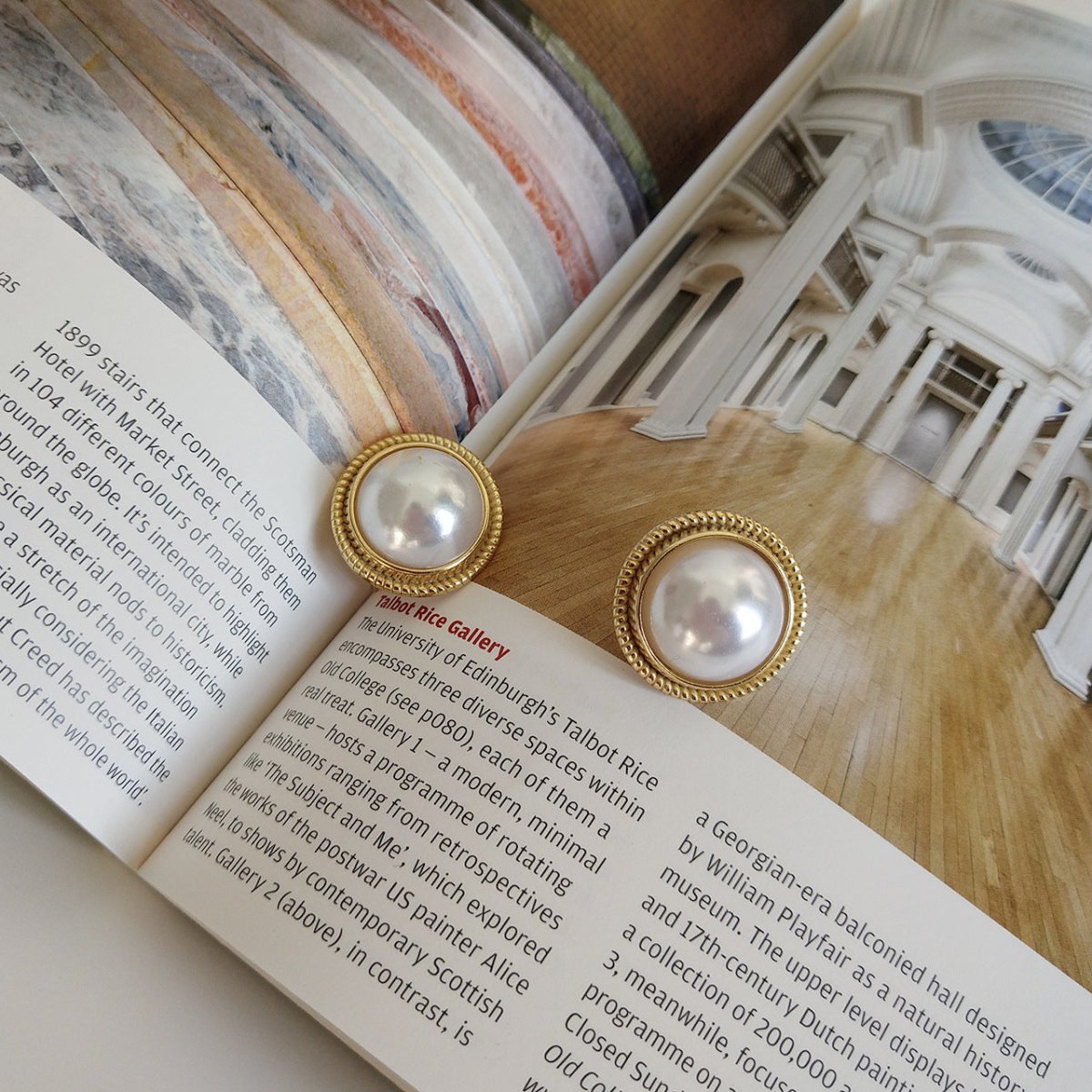 Exclusive Shell Pearl Ear Studs — Colorful Shell Ear Studs — Size 18K Gold C552 — Alternate View 7