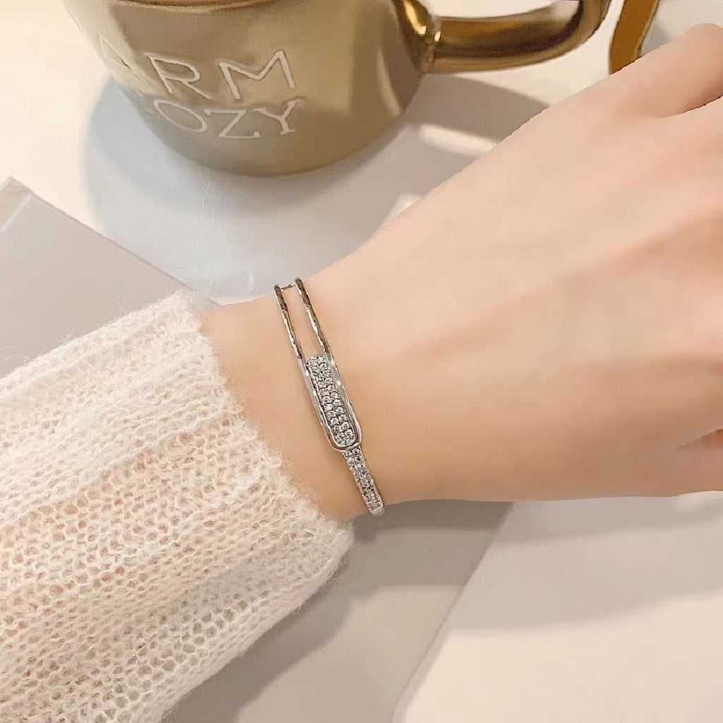 Exclusive Full Diamond Korean Fashion Bracelet — White Gold Color — Size 925 Silver — Top View