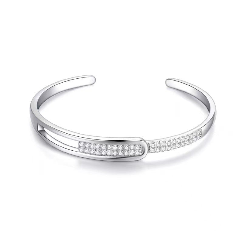 Exclusive Full Diamond Korean Fashion Bracelet — White Gold Color — Size 925 Silver — Front View