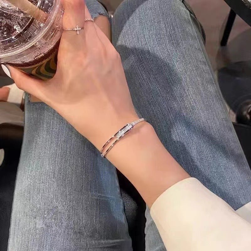 Exclusive Full Diamond Korean Fashion Bracelet — White Gold Color — Size 925 Silver — Back View