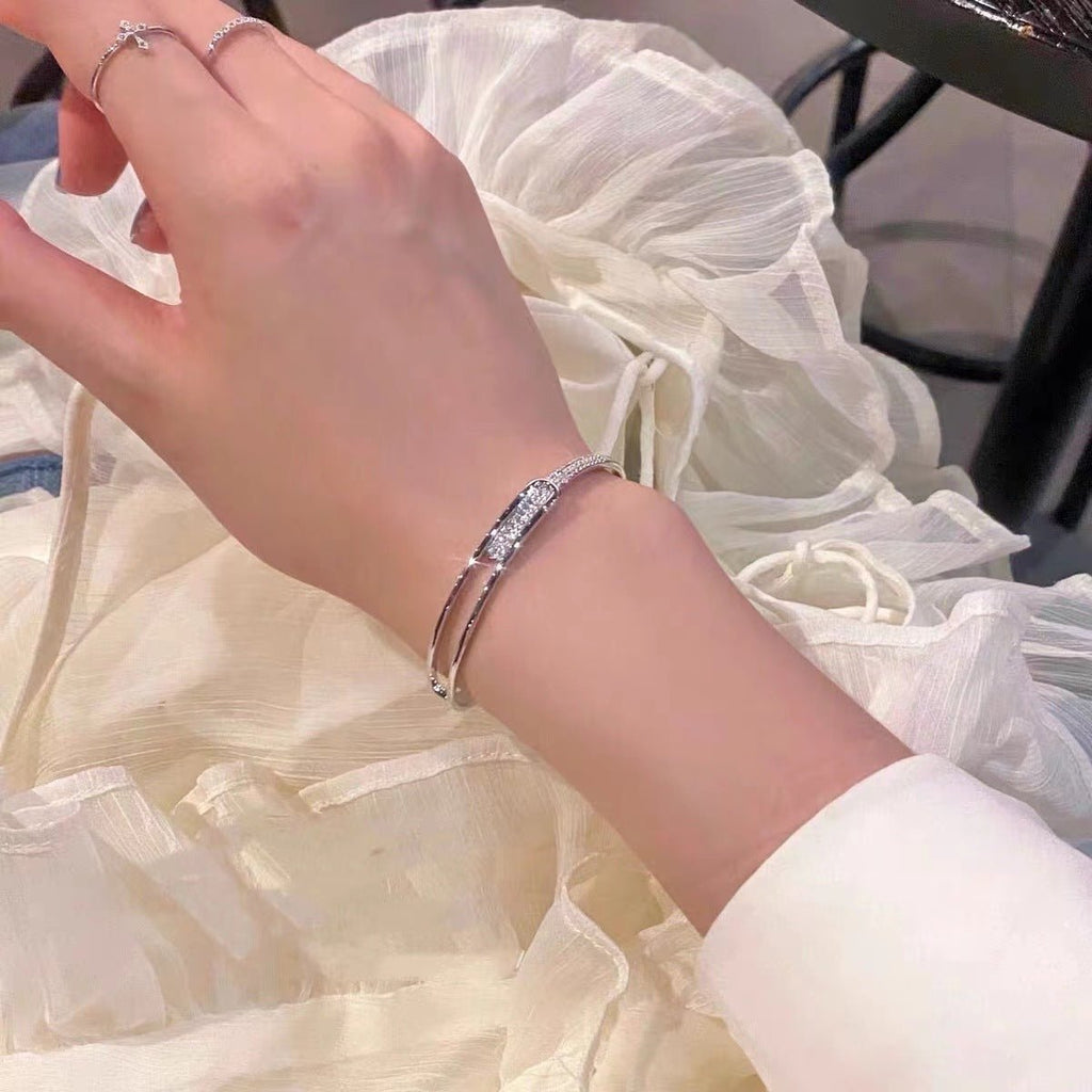 Exclusive Full Diamond Korean Fashion Bracelet — White Gold Color — Size 925 Silver — Side View