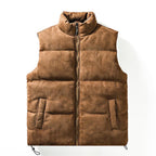 Exclusive Men's Stand Collar Padded Vest — Black — Size 2XL — Top View