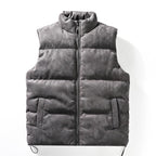 Exclusive Men's Stand Collar Padded Vest — Black — Size 2XL — Detail View