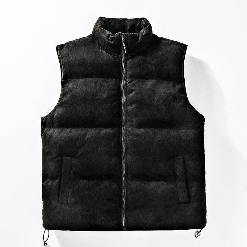 Exclusive Men's Stand Collar Padded Vest — Black — Size 2XL — Back View