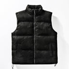 Exclusive Men's Stand Collar Padded Vest — Black — Size 2XL — Back View