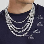 Exclusive Simple Trendy Men's Curb Necklace — 3mm45cm — Size 925 Silver — Front View