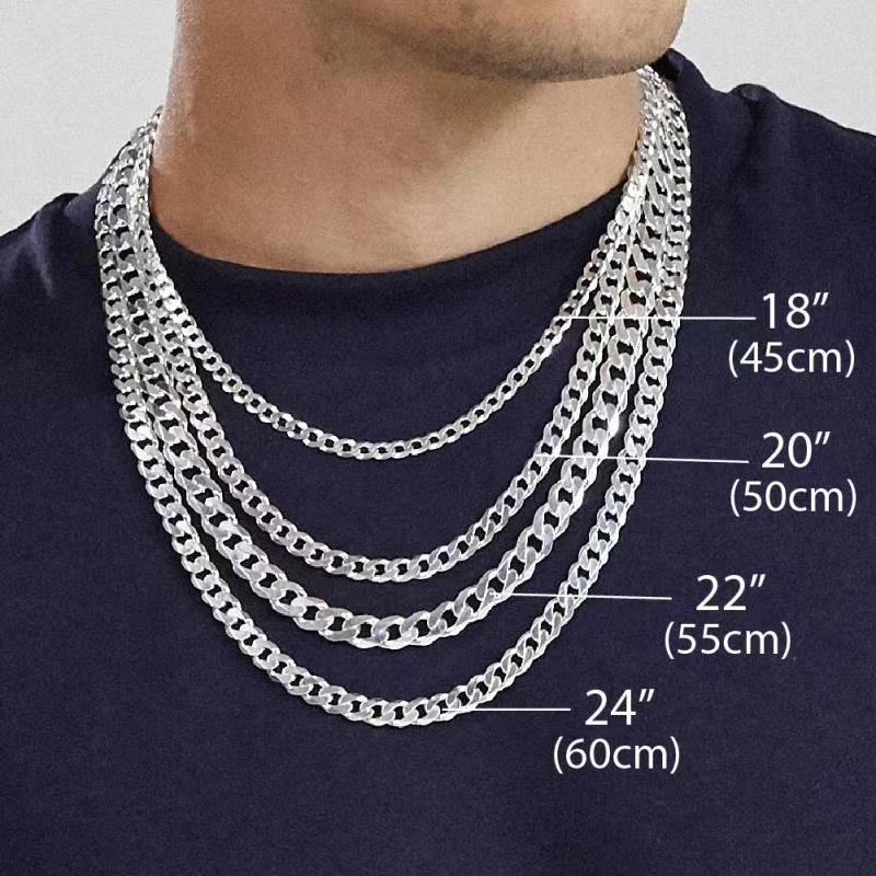Exclusive Simple Trendy Men's Curb Necklace — 3mm45cm — Size 925 Silver — Front View
