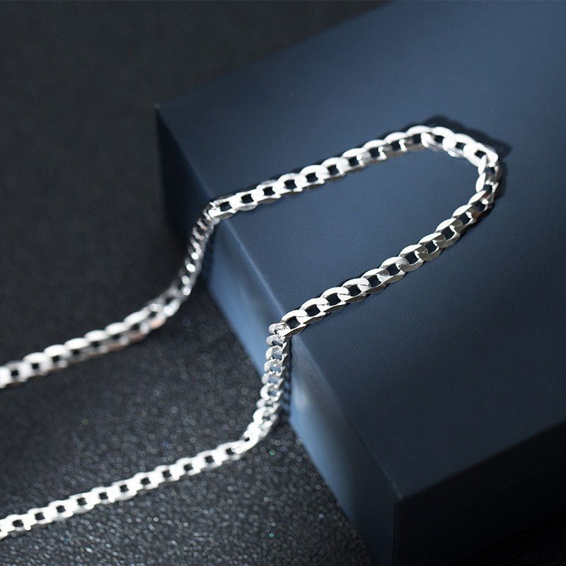 Exclusive Simple Trendy Men's Curb Necklace — 3mm45cm — Size 925 Silver — Top View