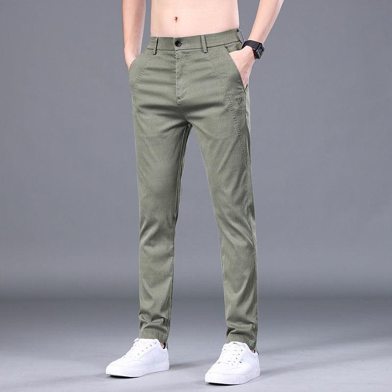 Exclusive Slim Fit Skinny Pants — Army Green — Size 28 — Front View