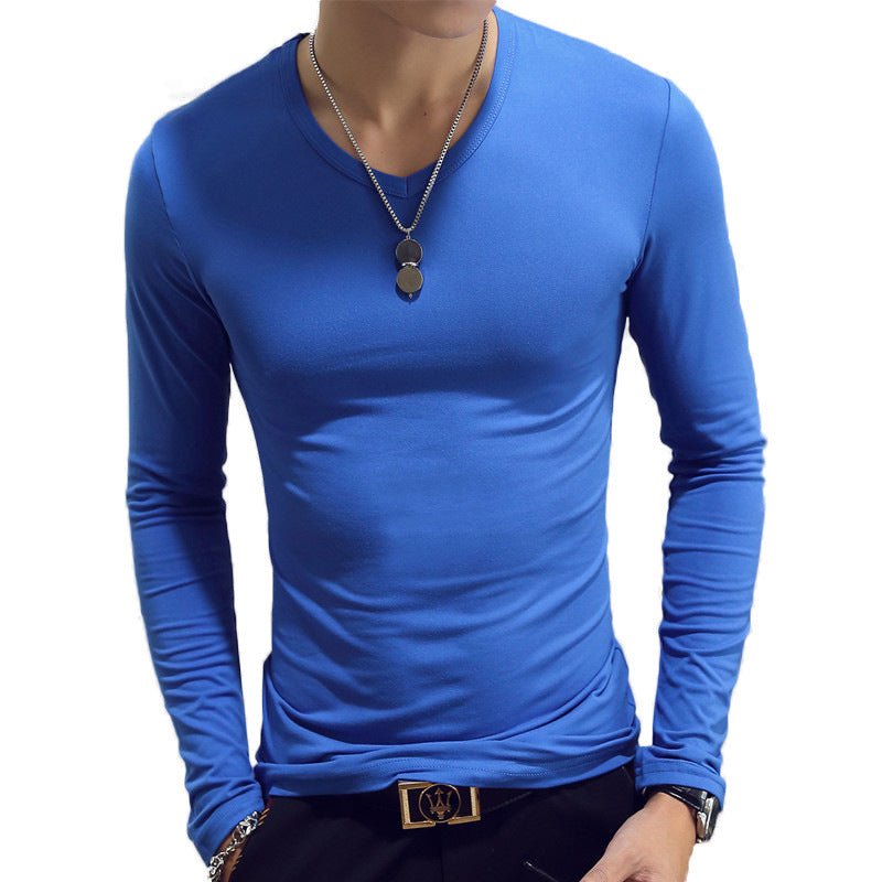 Exclusive Slim-Fit Solid Color Round Neck Pullover Men's — Black A — Size XL — Alternate View 9