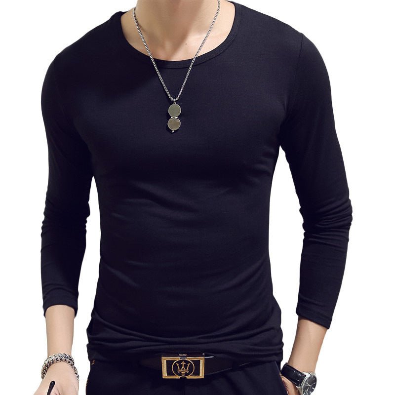 Exclusive Slim-Fit Solid Color Round Neck Pullover Men's — Black A — Size XL — Back View