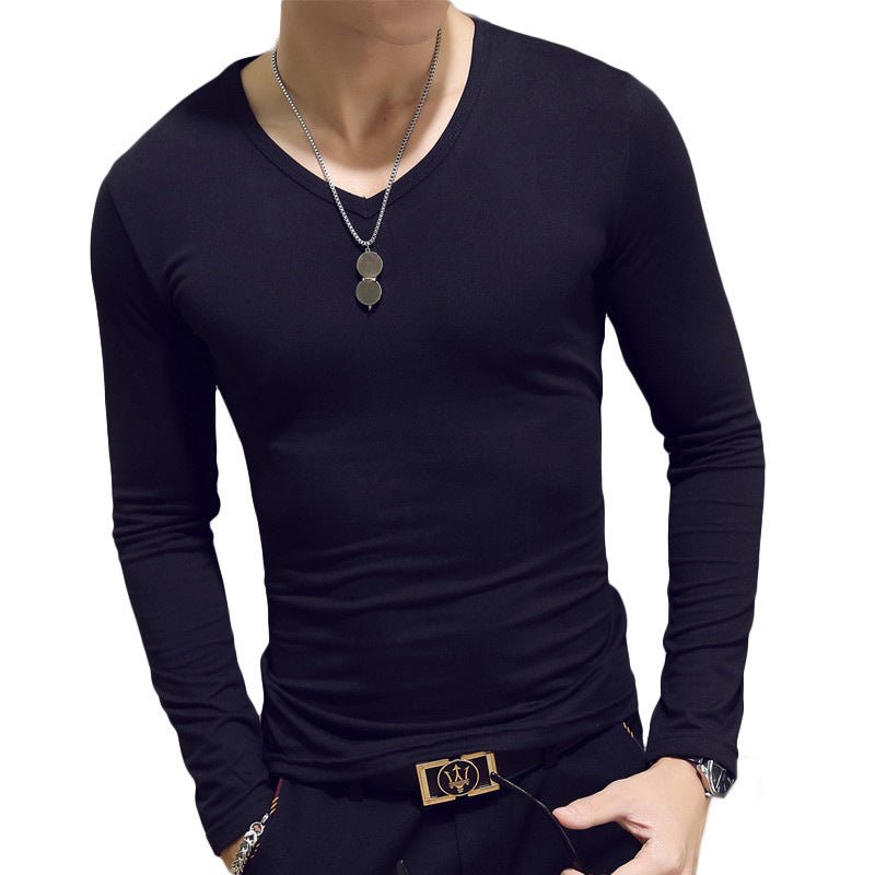 Exclusive Slim-Fit Solid Color Round Neck Pullover Men's — Black A — Size XL — Lifestyle View