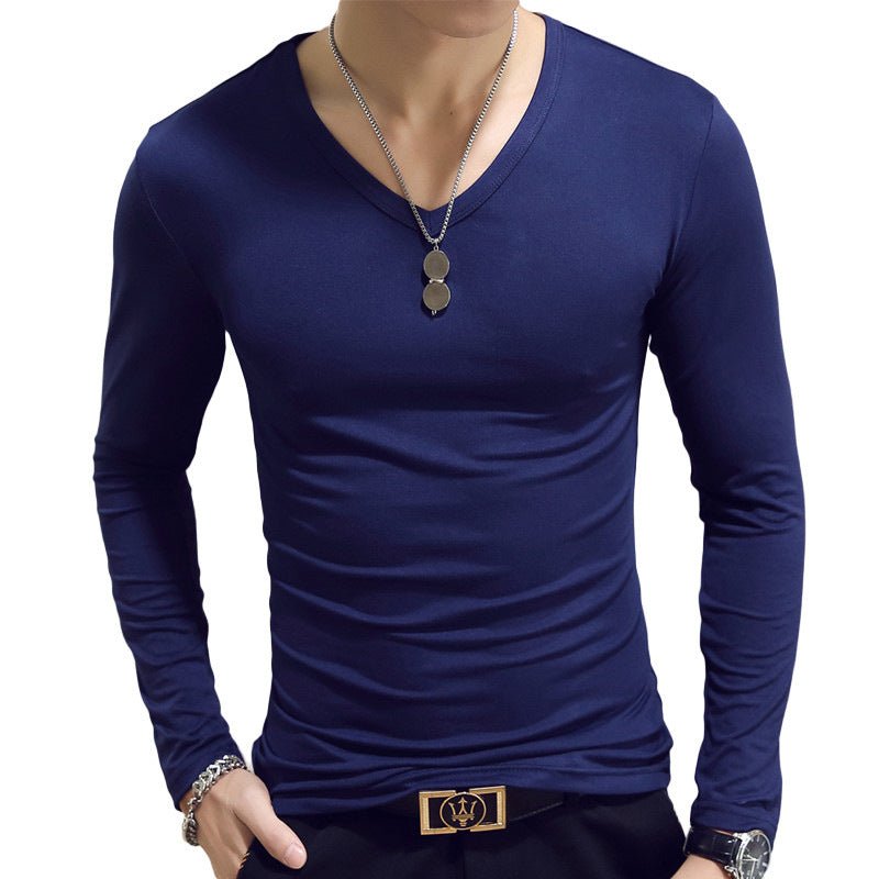 Exclusive Slim-Fit Solid Color Round Neck Pullover Men's — Black A — Size XL — Alternate View 12