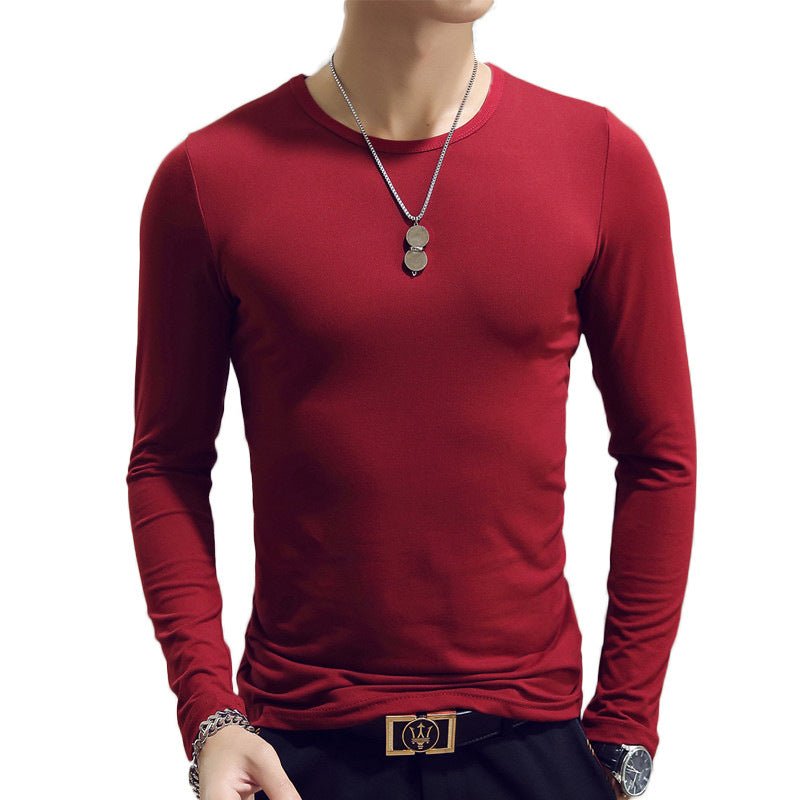 Exclusive Slim-Fit Solid Color Round Neck Pullover Men's — Black A — Size XL — Side View