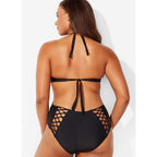 Exclusive Solid Lanyard One-Piece Swimsuit — Black — Size 3XL — Detail View