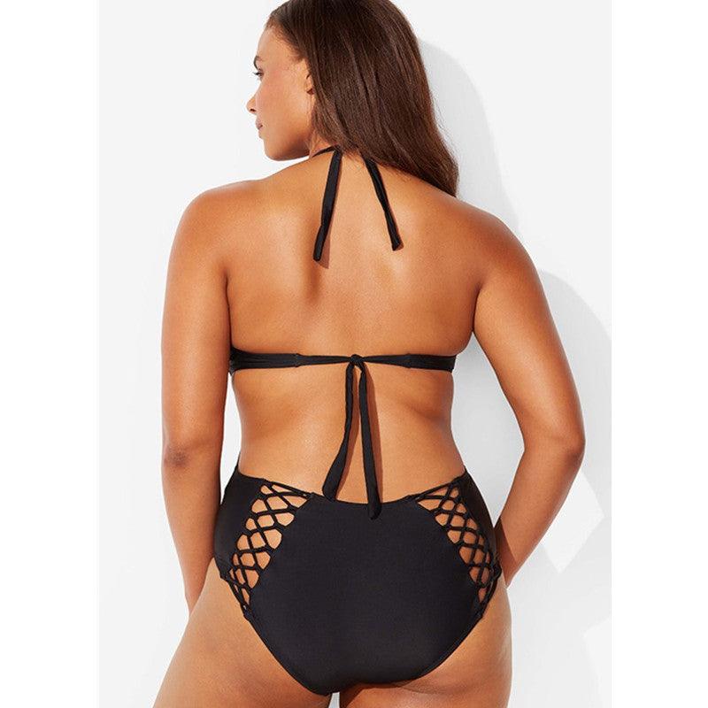 Exclusive Solid Lanyard One-Piece Swimsuit — Black — Size 3XL — Detail View