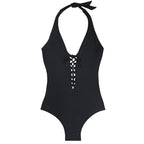 Exclusive Solid Lanyard One-Piece Swimsuit — Black — Size 3XL — Lifestyle View