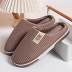 Exclusive Solid Color Striped Slippers For Women — Coffee — Size 40to41 — Lifestyle View