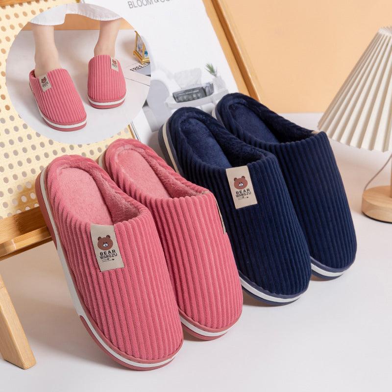 Exclusive Solid Color Striped Slippers For Women — Coffee — Size 40to41 — Front View