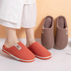 Exclusive Solid Color Striped Slippers For Women — Coffee — Size 40to41 — Side View