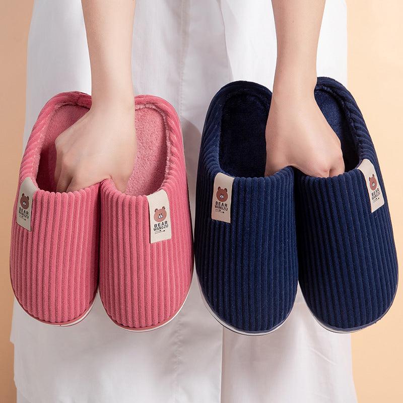 Exclusive Solid Color Striped Slippers For Women — Coffee — Size 40to41 — Back View
