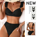 Exclusive Solid Color Women's Beach Bikini Swimsuit — Black — Size L — Side View