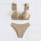 Exclusive Solid Color Women's Beach Bikini Swimsuit — Black — Size L — Detail View