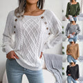 Exclusive Square Neck Button Twist Knitting Sweater — Black — Size 2XL — Front View