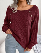 Exclusive Square Neck Button Twist Knitting Sweater — Black — Size 2XL — Alternate View 8