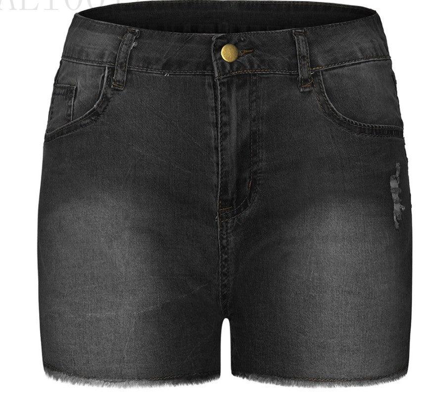 Exclusive Ripped Tassel Denim Shorts — Dark Blue — Size 3XL — Detail View