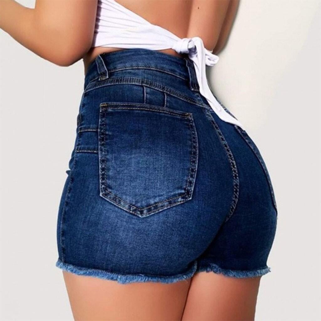 Exclusive Ripped Tassel Denim Shorts — Dark Blue — Size 3XL — Front View