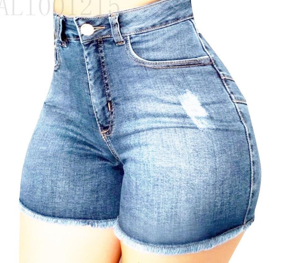Exclusive Ripped Tassel Denim Shorts — Dark Blue — Size 3XL — Top View